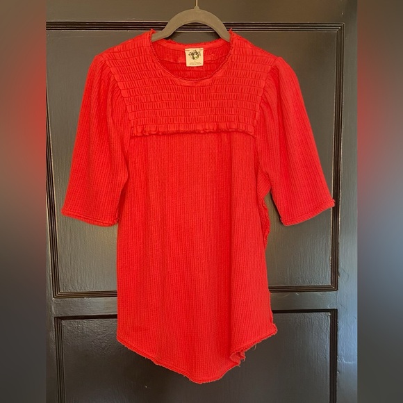 We The Free Tops - We The Free Red Ribbed Short-Sleeve Knit Top